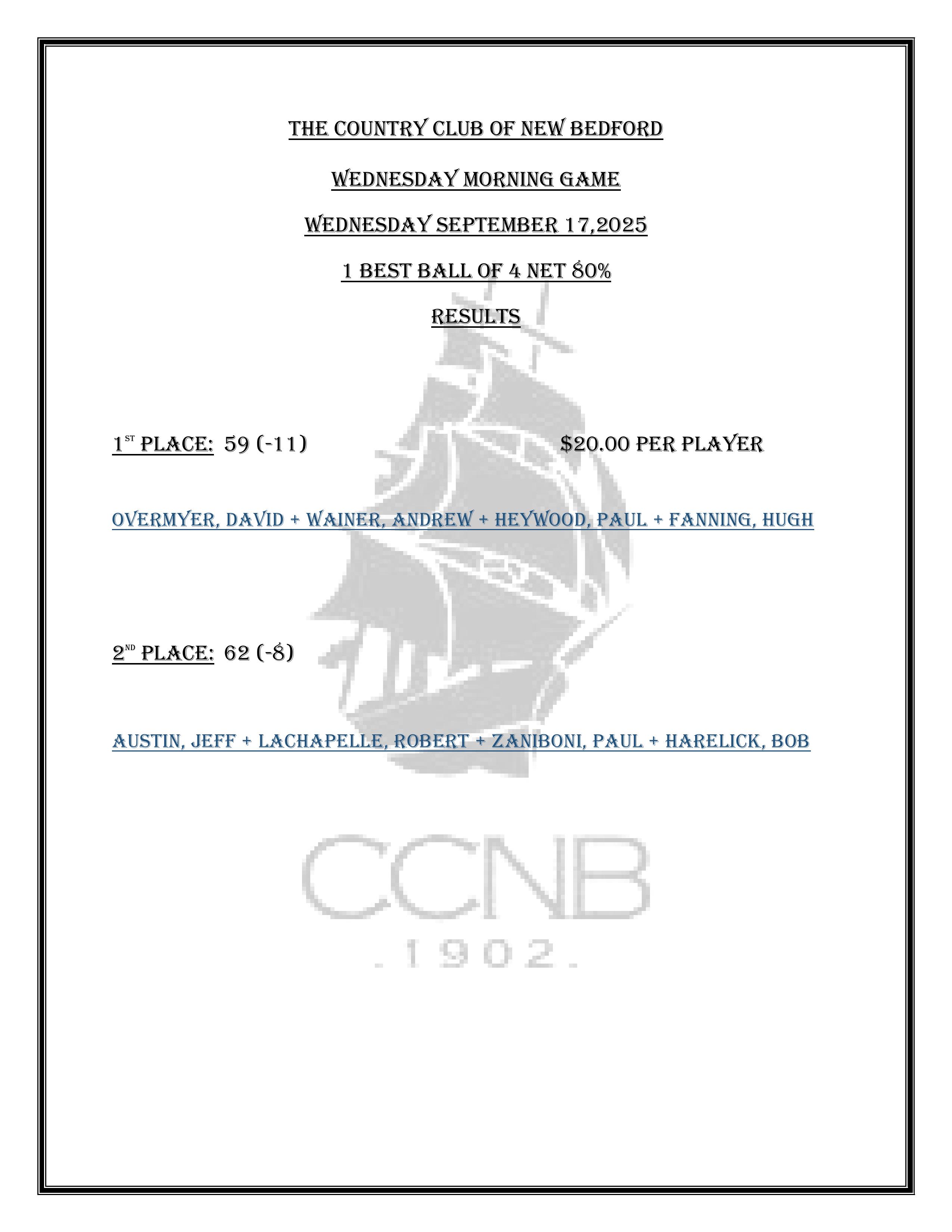 September 17th results