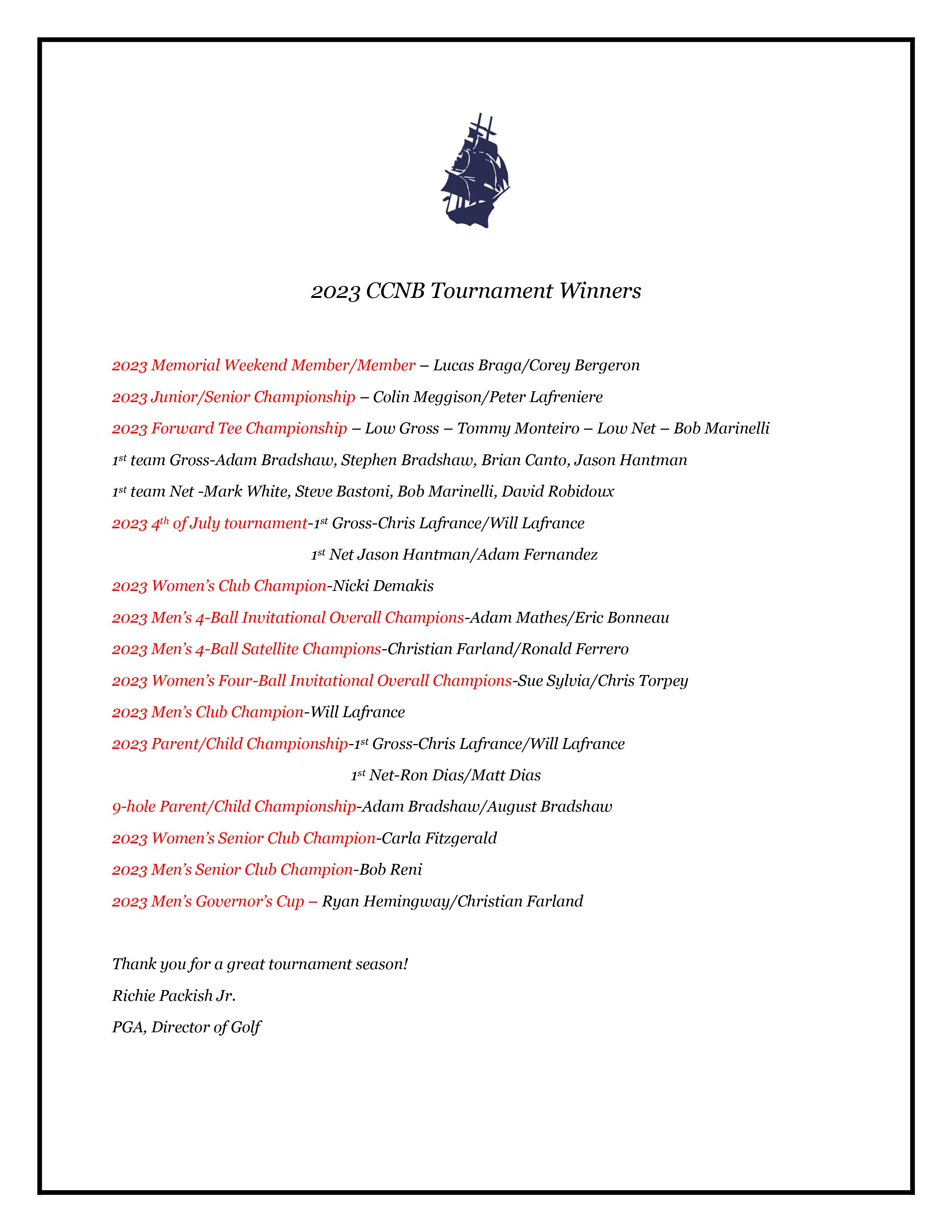 Country Club Of New Bedford | Weekly Results - (November 2023) Country Club Of New Bedford Weekly Results – (November 2023) CCNB Tournament Winners (Flyer)